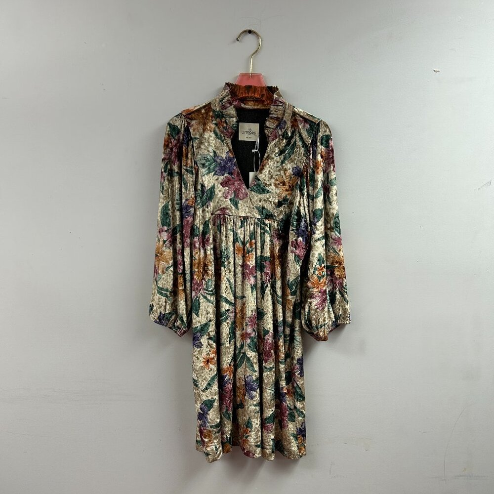 Velvet Floral Print Balloon Sleeve Mini Dress - K0556